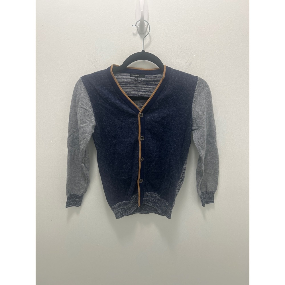 Autograph M&S Boys Navy Grey Colorblock Cotton Wool Cardigan Sweater Size 9-10Y